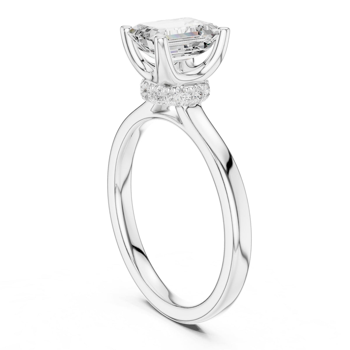 Emerald Hidden Halo Lab Grown Diamond Engagement Ring