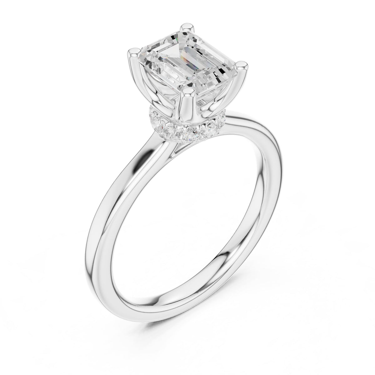 Emerald Hidden Halo Lab Grown Diamond Engagement Ring