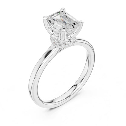 Emerald Hidden Halo Lab Grown Diamond Engagement Ring
