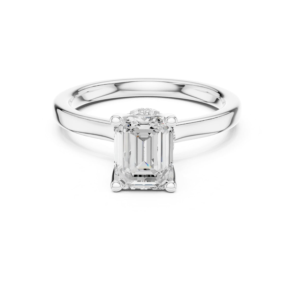 Emerald Hidden Halo Lab Grown Diamond Engagement Ring