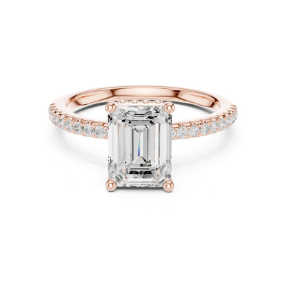 Emerald Hidden Halo Lab Grown Diamond Engagement Ring