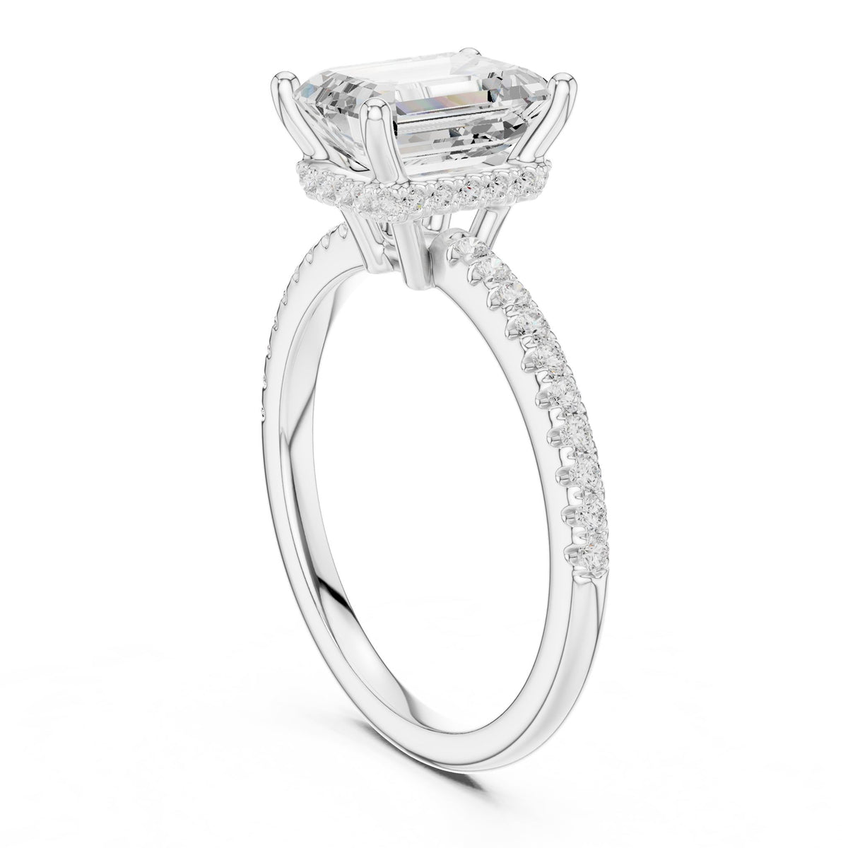 Emerald Hidden Halo Lab Grown Diamond Engagement Ring