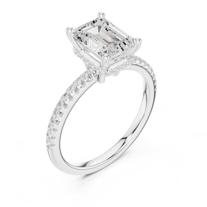 Emerald Hidden Halo Lab Grown Diamond Engagement Ring