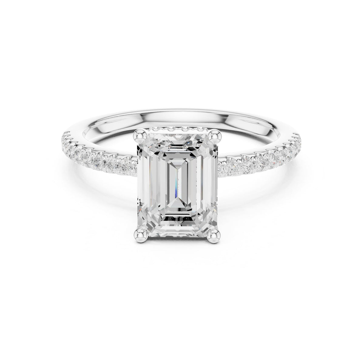 Emerald Hidden Halo Lab Grown Diamond Engagement Ring
