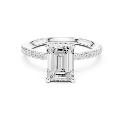 Emerald Hidden Halo Lab Grown Diamond Engagement Ring