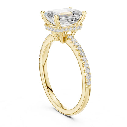 Emerald Hidden Halo Lab Grown Diamond Engagement Ring