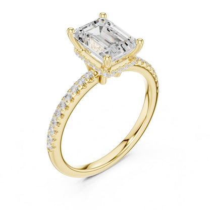Emerald Hidden Halo Lab Grown Diamond Engagement Ring