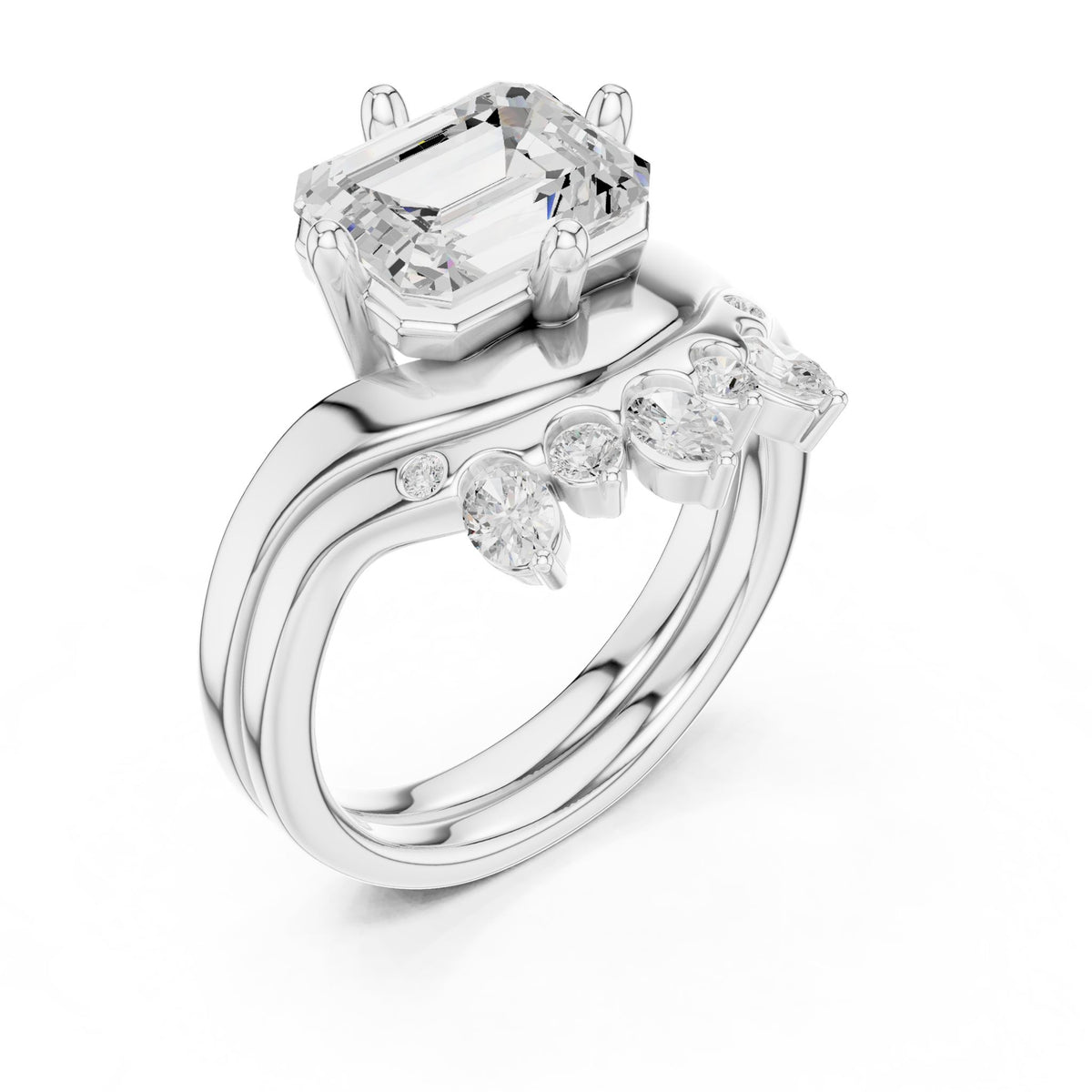 Emerald Hidden Halo Lab Grown Diamond Engagement Ring