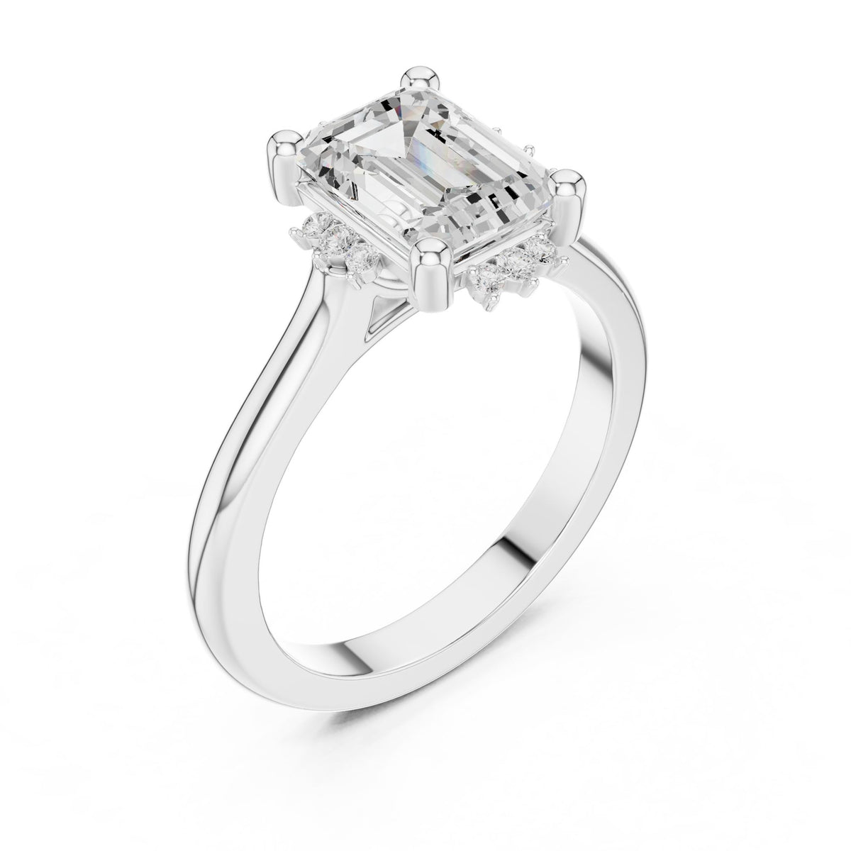 Emerald Hidden Halo Lab Grown Diamond Engagement Ring