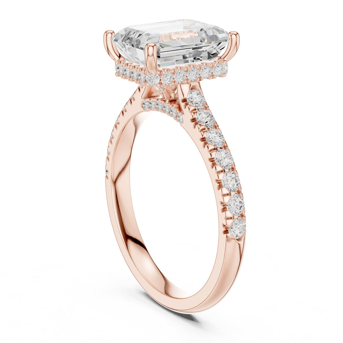 Emerald Hidden Halo Lab Grown Diamond Engagement Ring