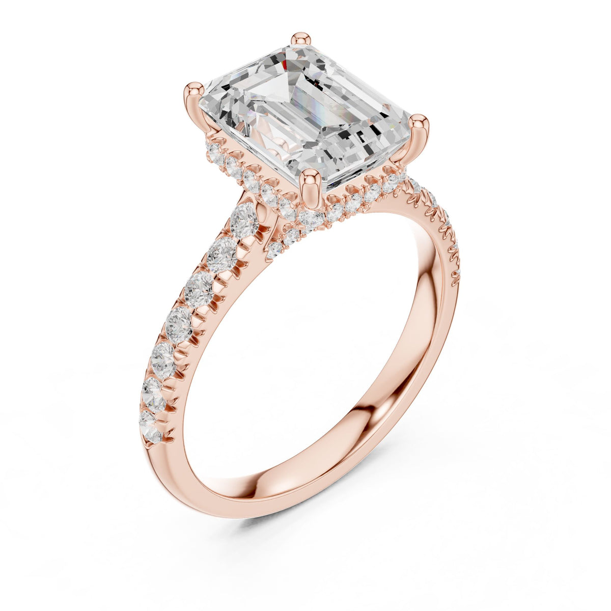 Emerald Hidden Halo Lab Grown Diamond Engagement Ring