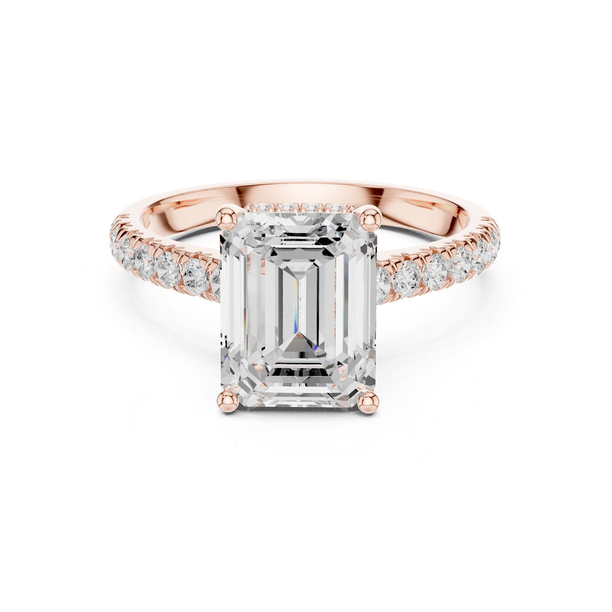 Emerald Hidden Halo Lab Grown Diamond Engagement Ring
