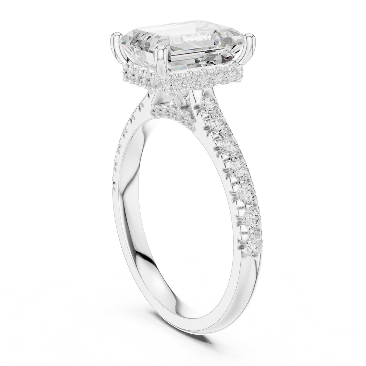 Emerald Hidden Halo Lab Grown Diamond Engagement Ring