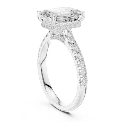 Emerald Hidden Halo Lab Grown Diamond Engagement Ring