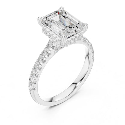 Emerald Hidden Halo Lab Grown Diamond Engagement Ring