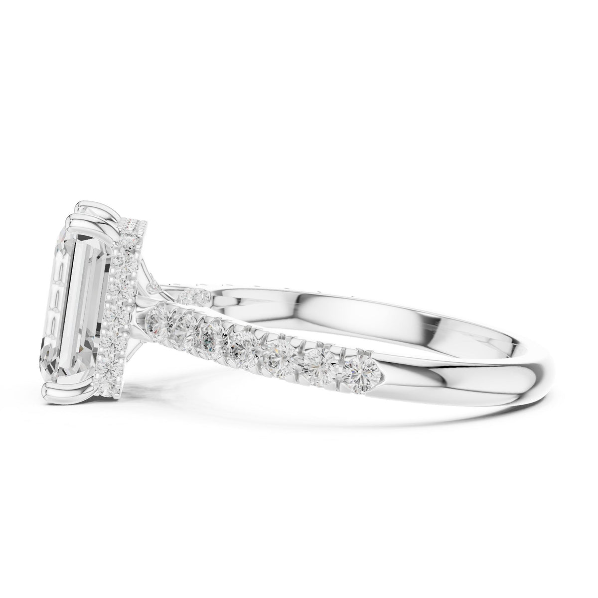 Emerald Hidden Halo Lab Grown Diamond Engagement Ring