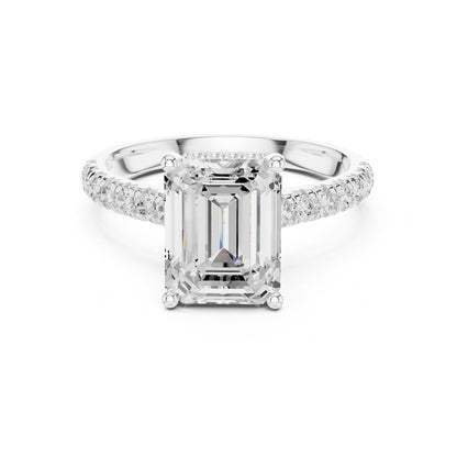 Emerald Hidden Halo Lab Grown Diamond Engagement Ring