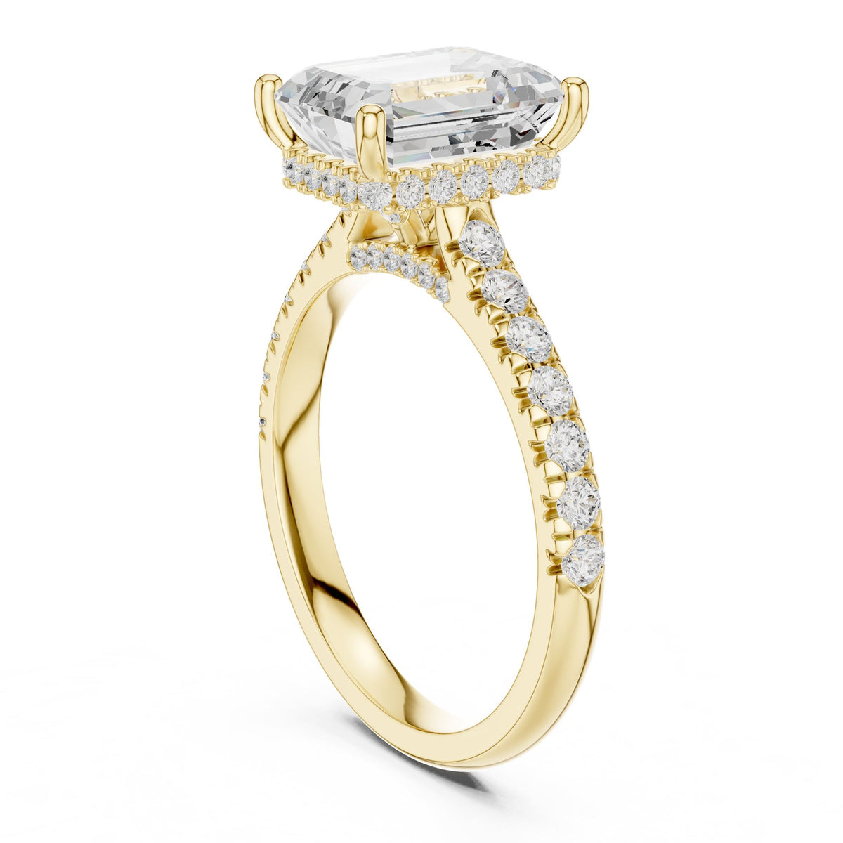 Emerald Hidden Halo Lab Grown Diamond Engagement Ring