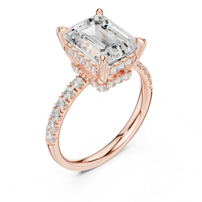 Emerald Hidden Halo Lab Grown Diamond Engagement Ring