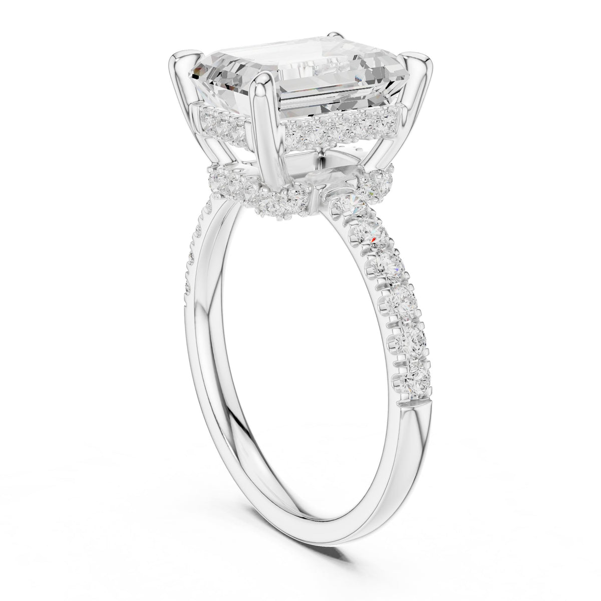 Emerald Hidden Halo Lab Grown Diamond Engagement Ring