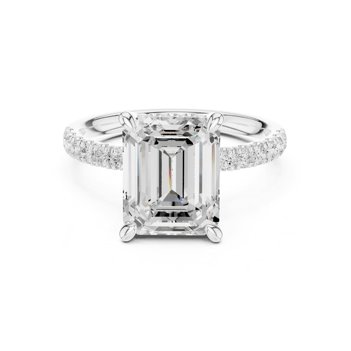 Emerald Hidden Halo Lab Grown Diamond Engagement Ring