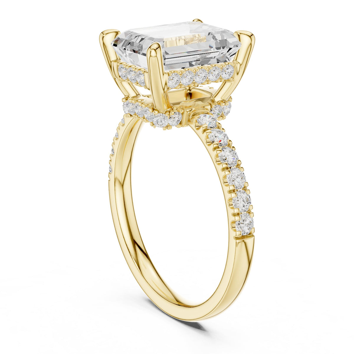 Emerald Hidden Halo Lab Grown Diamond Engagement Ring