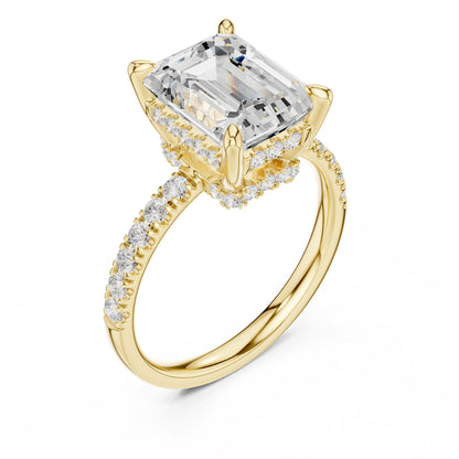 Emerald Hidden Halo Lab Grown Diamond Engagement Ring