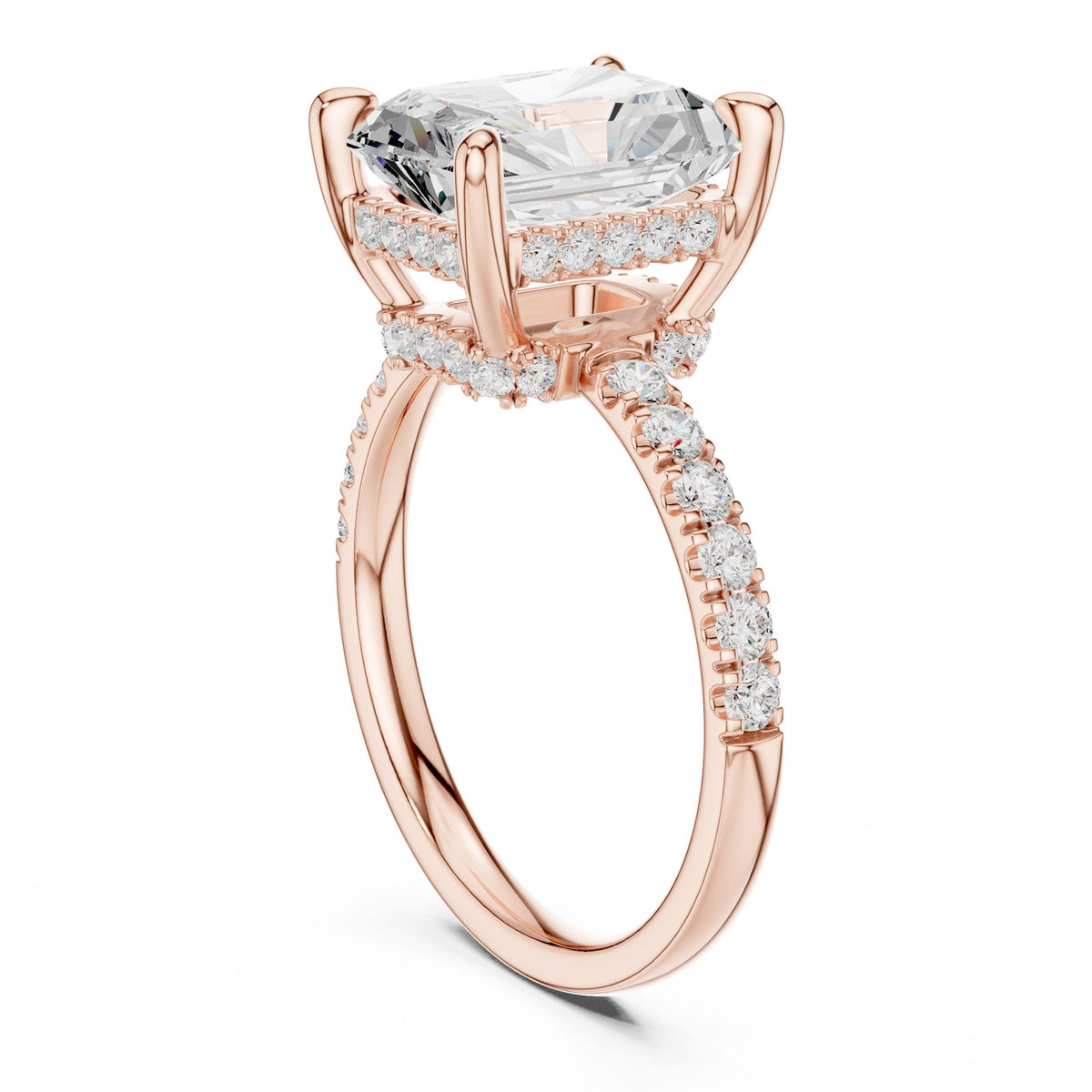 Emerald Hidden Halo Lab Grown Diamond Engagement Ring