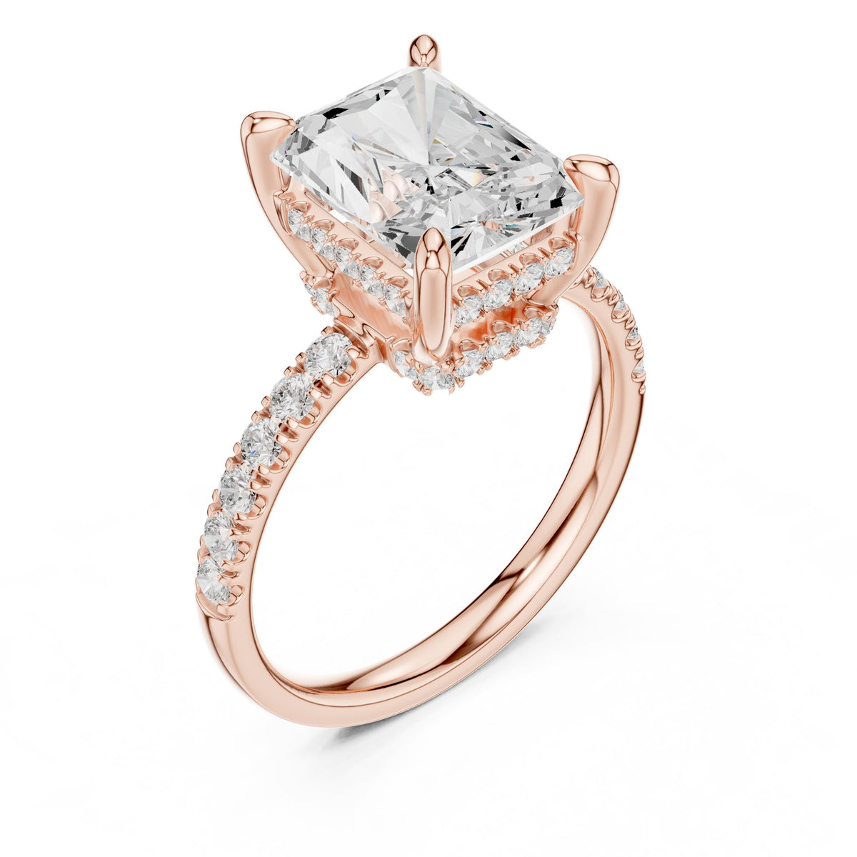 Emerald Hidden Halo Lab Grown Diamond Engagement Ring