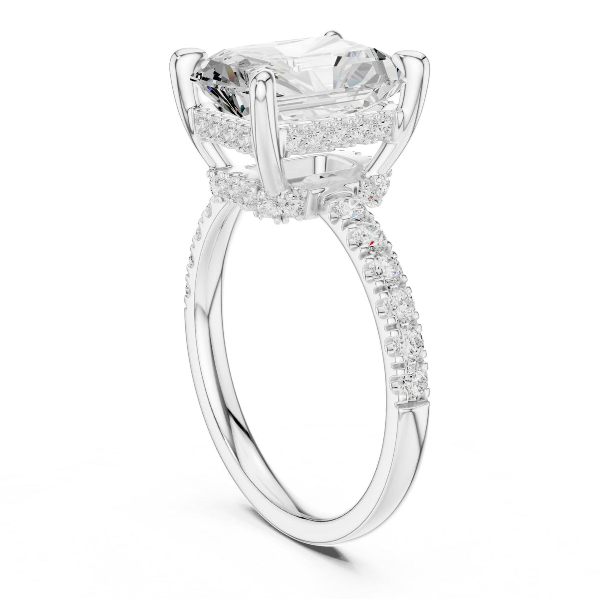 Emerald Hidden Halo Lab Grown Diamond Engagement Ring