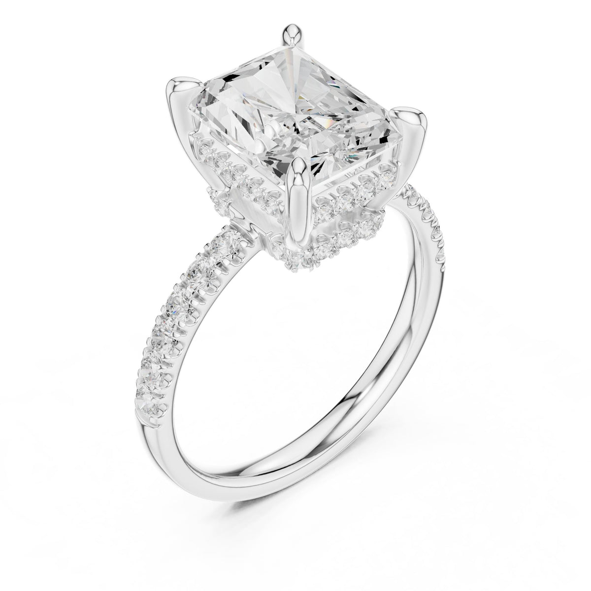 Emerald Hidden Halo Lab Grown Diamond Engagement Ring