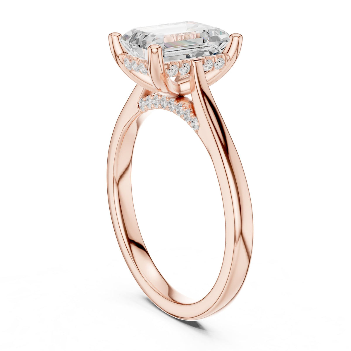 Emerald Hidden Halo Lab Grown Diamond Engagement Ring