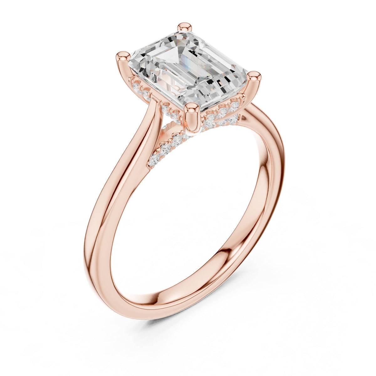Emerald Hidden Halo Lab Grown Diamond Engagement Ring