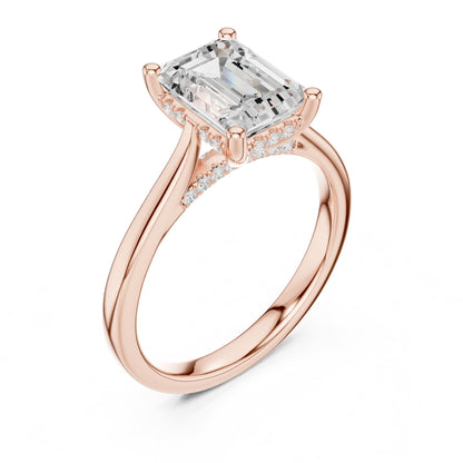 Emerald Hidden Halo Lab Grown Diamond Engagement Ring