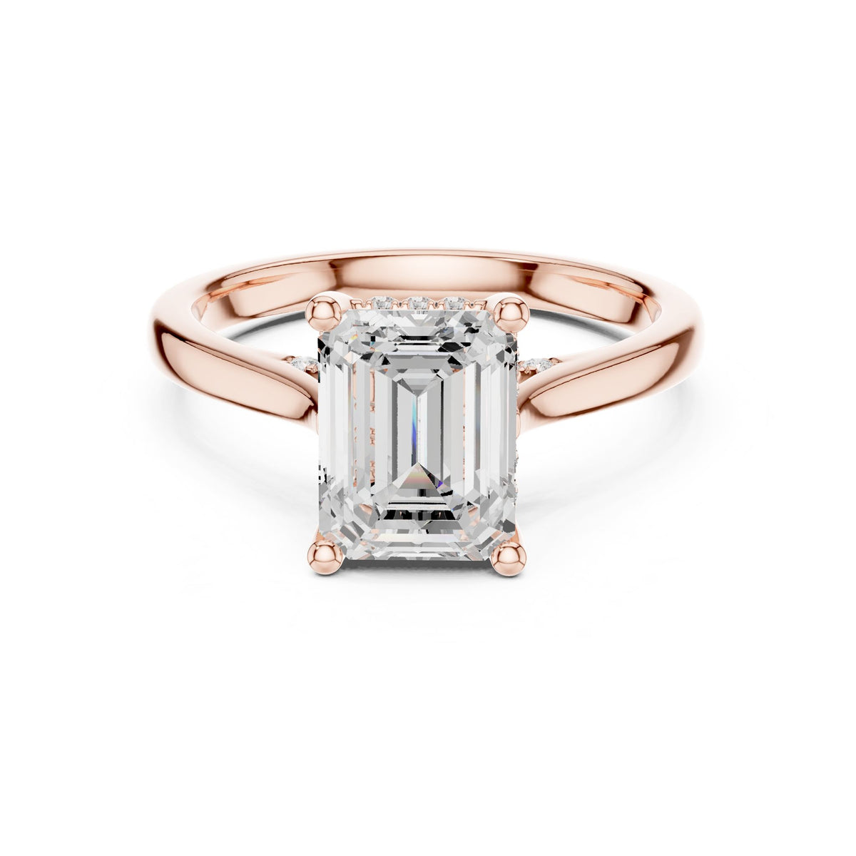 Emerald Hidden Halo Lab Grown Diamond Engagement Ring