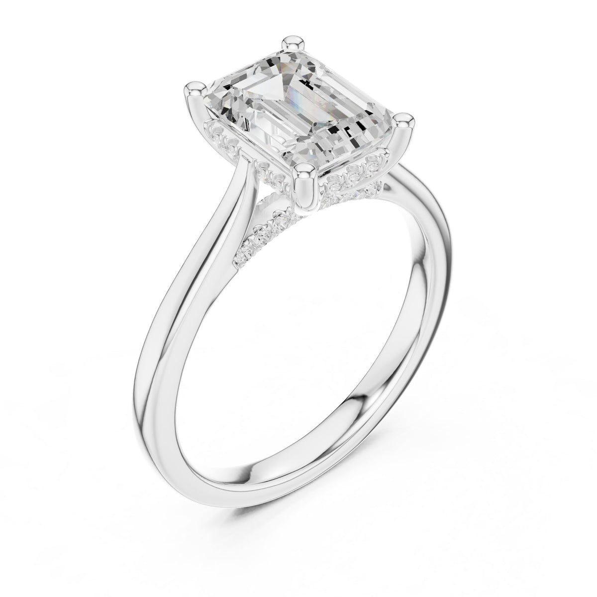Emerald Hidden Halo Lab Grown Diamond Engagement Ring