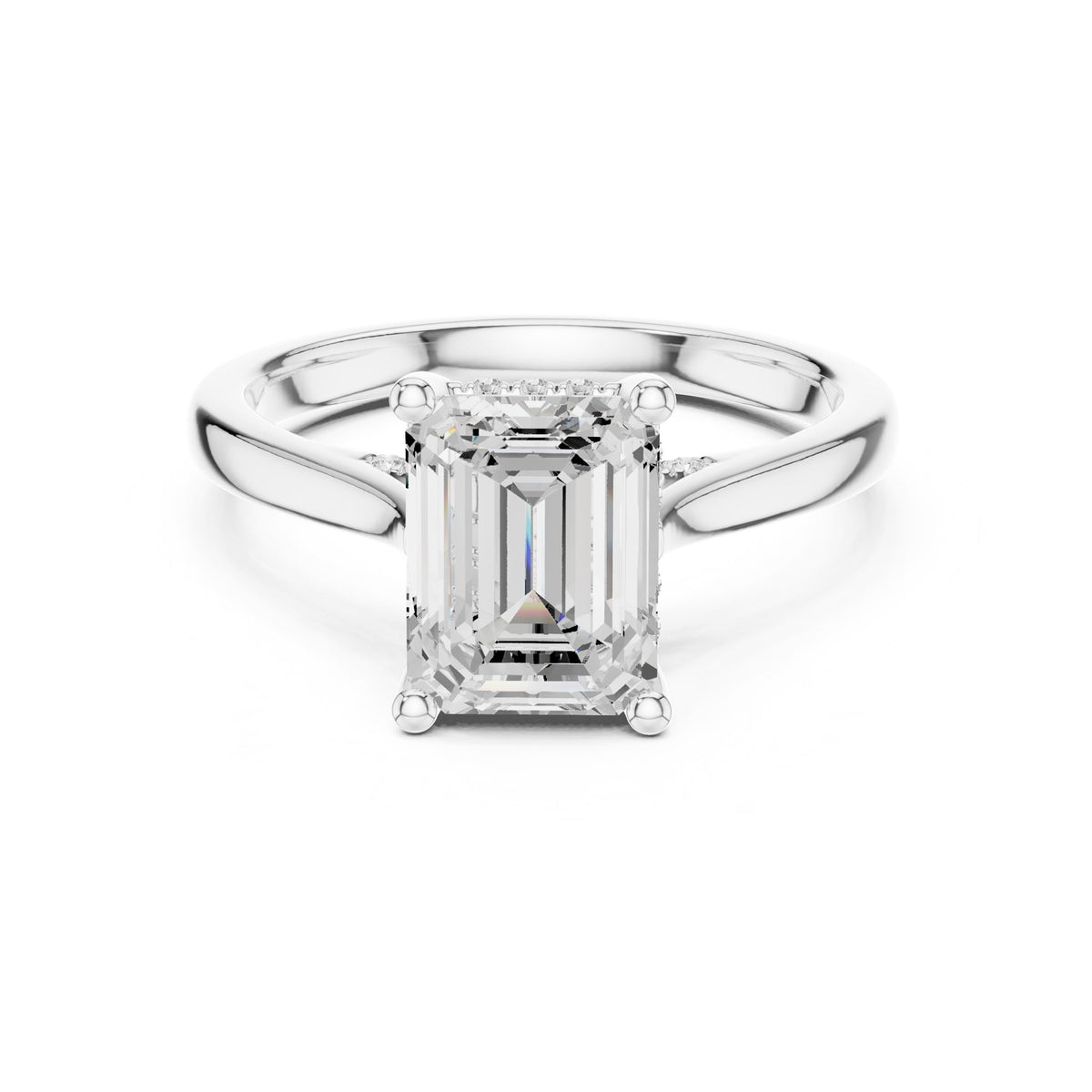 Emerald Hidden Halo Lab Grown Diamond Engagement Ring