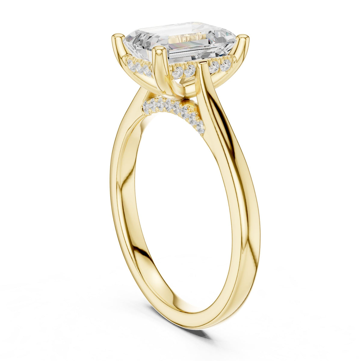 Emerald Hidden Halo Lab Grown Diamond Engagement Ring