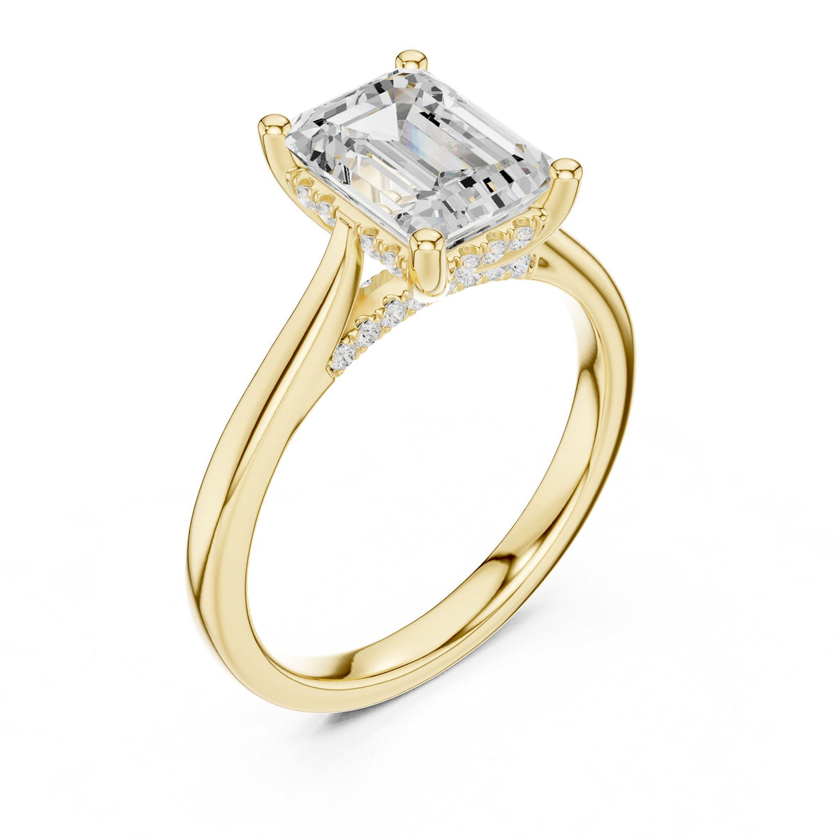 Emerald Hidden Halo Lab Grown Diamond Engagement Ring