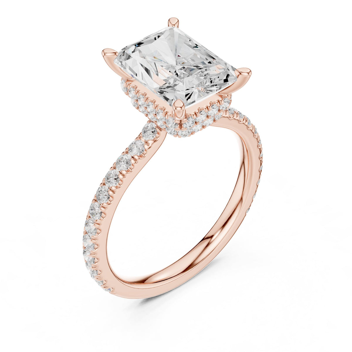 Emerald Hidden Halo Lab Grown Diamond Engagement Ring