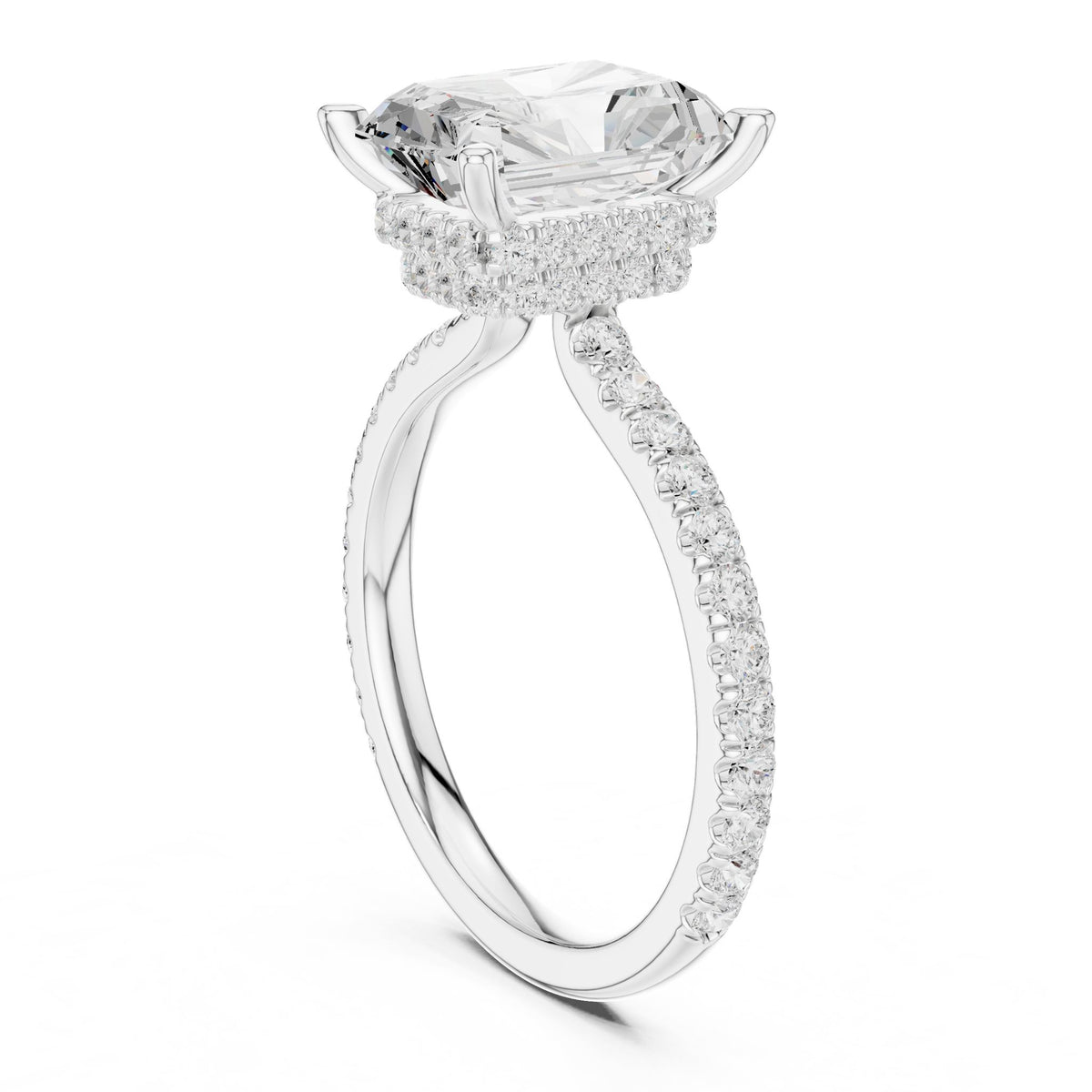 Emerald Hidden Halo Lab Grown Diamond Engagement Ring