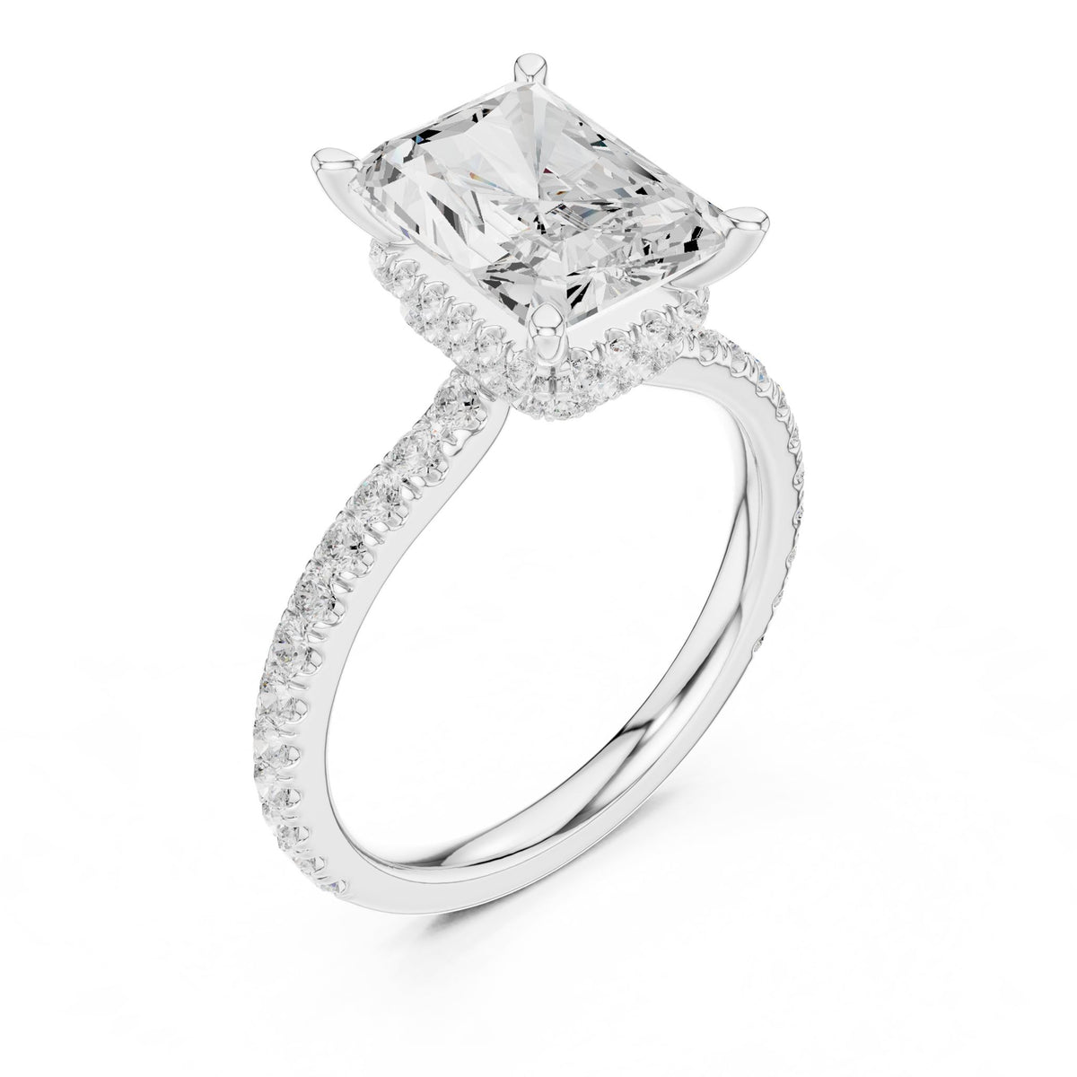 Emerald Hidden Halo Lab Grown Diamond Engagement Ring