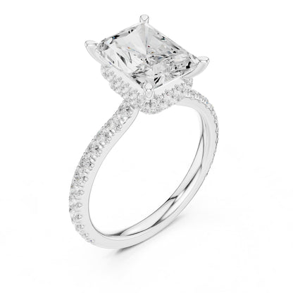 Emerald Hidden Halo Lab Grown Diamond Engagement Ring