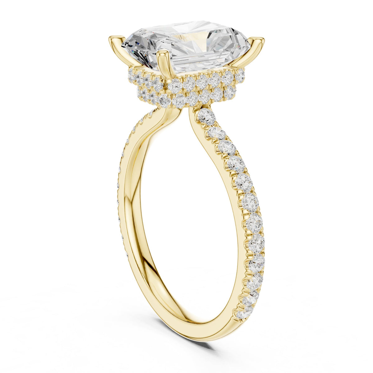 Emerald Hidden Halo Lab Grown Diamond Engagement Ring