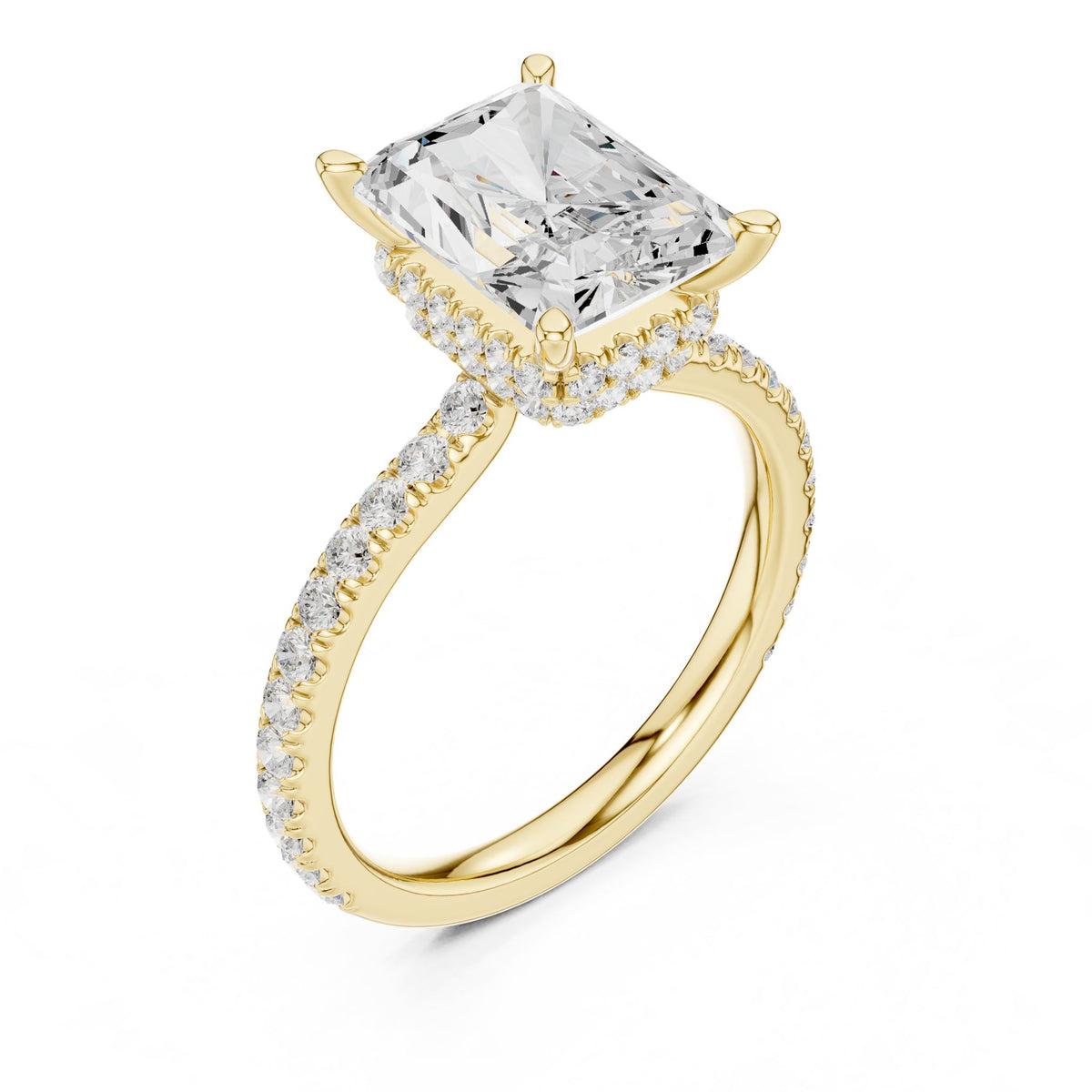 Emerald Hidden Halo Lab Grown Diamond Engagement Ring
