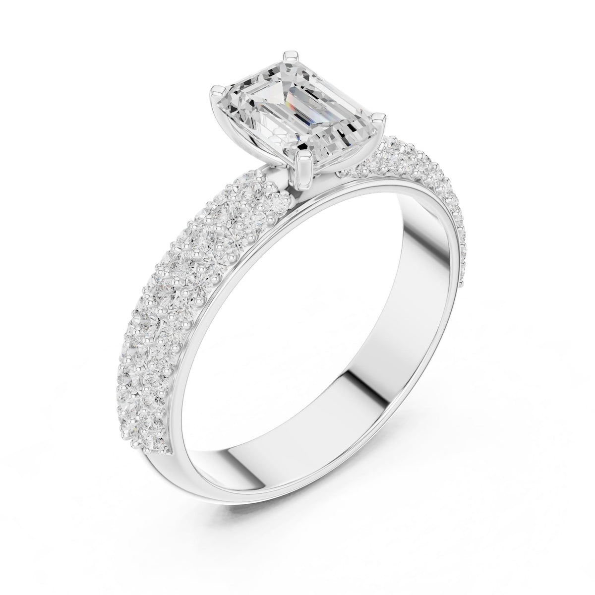 Emerald Pave Lab Grown Diamond Engagement Ring