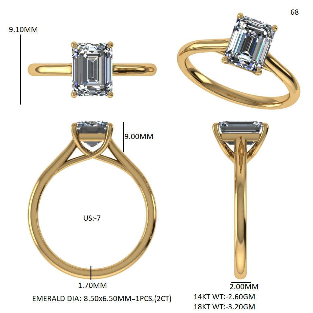 Emerald Solitaire Lab Grown Diamond Engagement Ring