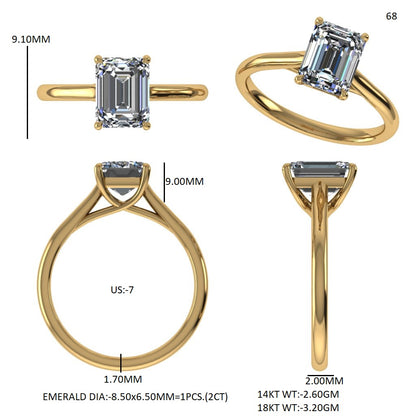 Emerald Solitaire Lab Grown Diamond Engagement Ring