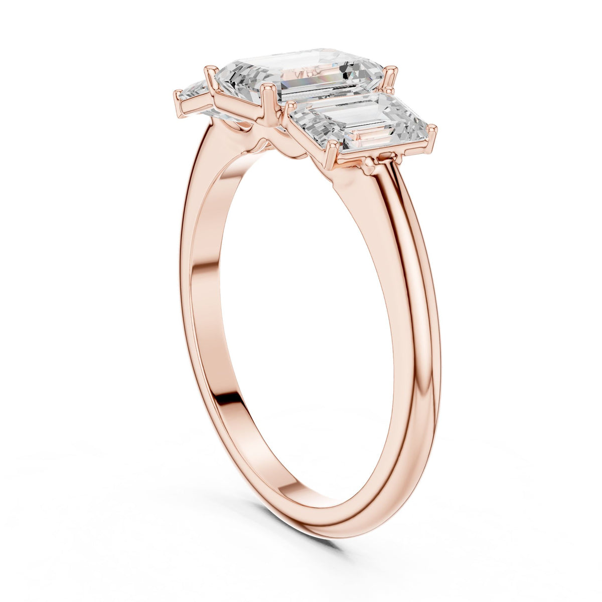 Emerald Three Stone Lab Grown Diamond Engagement Ring