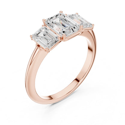 Emerald Three Stone Lab Grown Diamond Engagement Ring
